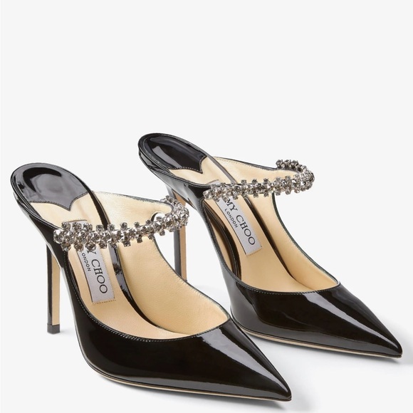 Jimmy Choo Black Patent 100 mm Bing Heels with crystal strap - Picture 7 of 10